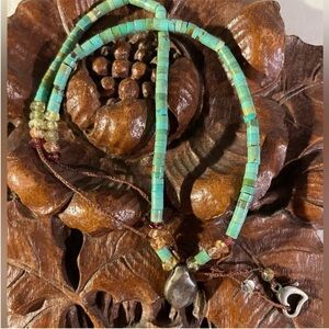 Jes MaHarry Roxy Sterling Silver Pebble Charm Turquoise Citrine Necklace 17.5”